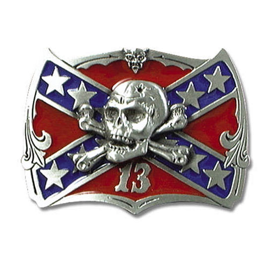 Skull / Confederate Flag Belt Buckle | True Swords