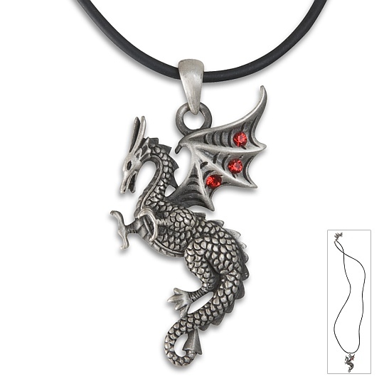 Dragon Pendants on Dragon In Flight Necklace Pendant W  Red Gems
