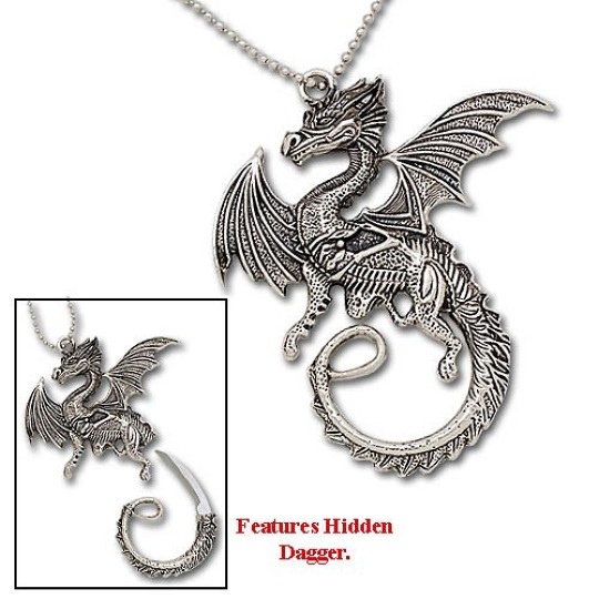 Dragon Pendants on Dragon Stance Necklace W  Hidden Dagger