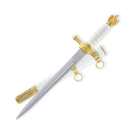 Medieval Dagger w Sword Design - White  Gold Knight's Blade