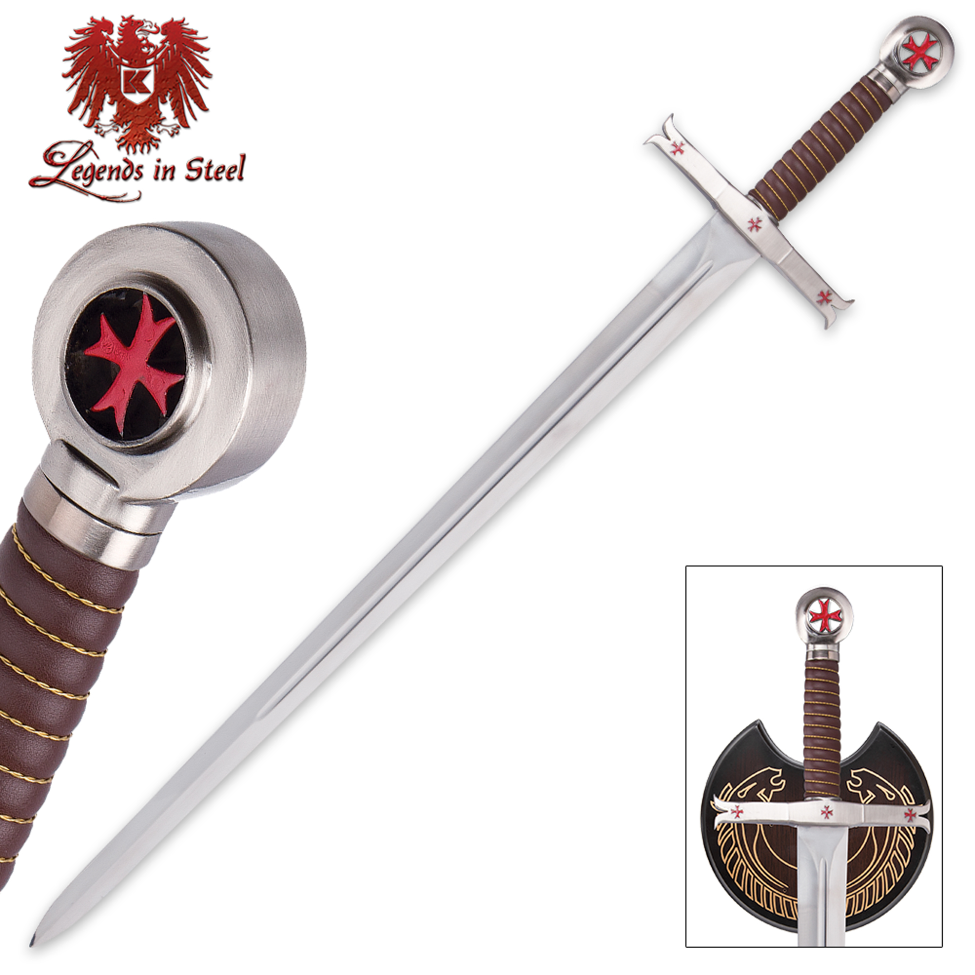 Legends In Steel Crusader Knights Templar Sword with Wooden